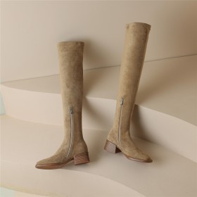 Tall Boot Comfort Thigh High Boot Fur Lined Chunky Heel Faux Leather Block Heels Sock 2023 2 inch Low Heel Classic Suede