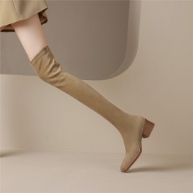 Tall Boot Comfort Thigh High Boot Fur Lined Chunky Heel Faux Leather Block Heels Sock 2023 2 inch Low Heel Classic Suede