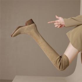 Tall Boot Comfort Thigh High Boot Fur Lined Chunky Heel Faux Leather Block Heels Sock 2023 2 inch Low Heel Classic Suede