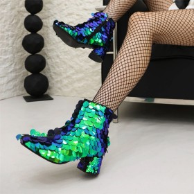 Mode Middelhoge Heel Galaschoenen Sparkle Ombre Veelkleurig Blokhak Laarsjes dames