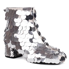 Farbverlauf Stiefel Damen Pailletten Festliche Schuhe Mit Blockabsatz Silber Mode 6 cm Mittlerer Absatz Stiefeletten Ausgehen Bunt Winter