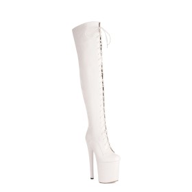 Naaldhak Metallic Paaldans Lak Mode Sparkle Witte 20 cm Highheel Overknee Boot Plateau Lange Laarzen