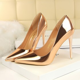 4 inch High Heel Classic Evening Party Shoes Pumps Sexy Metallic Champagne Pointed Toe