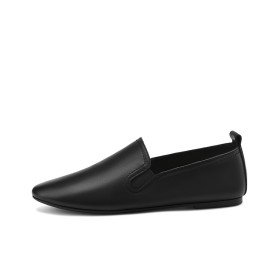 Business Casual Cuir Confort Cuir Grainé Loafers Chaussure Pour Femme Bout Rond Noire Plate