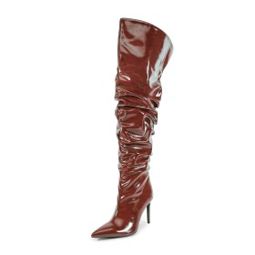 Thigh High Boots For Women Tall Boots 9 cm High Heeled Classic Pointed Toe Patent Leather Stiletto Slouch