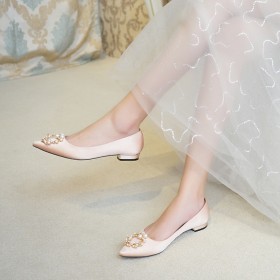 Flat Shoes Comfort Shoes Pearl Wedding Shoes For Bridal Pointed Toe