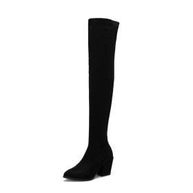 Winter Suede Classic Thick Heel Thigh High Boots 3 inch High Heel Block Heels Tall Boot