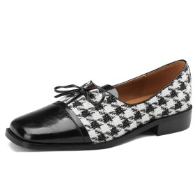 Karree Vintage Houndstooth Schuhe Damen Comfort Mode Flache Oxford