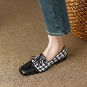 Karree Vintage Houndstooth Schuhe Damen Comfort Mode Flache Oxford