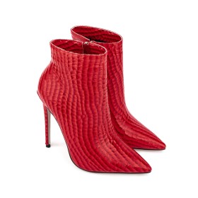 Absatzschuhe Stilettos Geprägt Elegante Rot Schlangenmuster 12 cm High Heel Stiefeletten