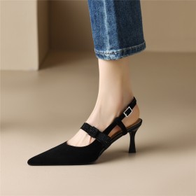 Closed Toe Belt Buckle Elegant Suede Pointed Toe 2023 Mid Heels Fashion Sandals For Women Stiletto