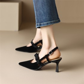 Closed Toe Belt Buckle Elegant Suede Pointed Toe 2023 Mid Heels Fashion Sandals For Women Stiletto