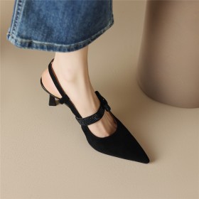 Closed Toe Belt Buckle Elegant Suede Pointed Toe 2023 Mid Heels Fashion Sandals For Women Stiletto