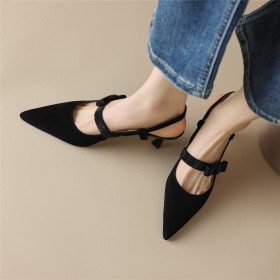 Closed Toe Belt Buckle Elegant Suede Pointed Toe 2023 Mid Heels Fashion Sandals For Women Stiletto