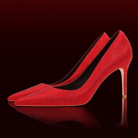 Schuhe Damen Brautschuhe Pumps 8 cm High Heels Spitz Mit Strasssteine Absatzschuhe Satin Elegante Rote Stilettos