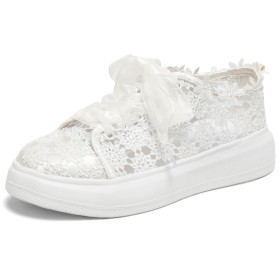 Stringati Plateau Con Fiocco Estivi Piatti Moda Sneakers Scarpe Da Sposa Scarpe Donna A Fiori Bianche