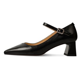 Leather 2 inch Low Heel Dress Shoes Block Heel Beautiful Business Casual Black Thick Heel Pumps Grained Mary Janes Womens Footwear Comfort