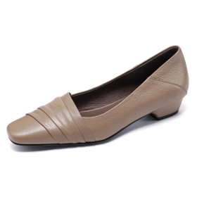 Beige Business Casual Shoes Chunky Shoes Pleated Going Out Shoes Comfort Classic Block Heels 1 inch Low Heel Loafers