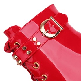 Bijoux En Métal Clouté À Boucle Boots Femme Rouge Bottine Femme Fourrees Habillées À Lacets Talons Aiguilles Classique À Talon Plateforme