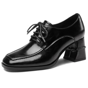 Mit Blockabsatz Klassisch Lack Mit 7 cm Mittlerer Absatz Oxford Schnürschuhe Schuhe Damen Abendschuhe Schwarze Business Casual