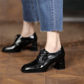 Chunky Heel Block Heel Mid Heel Patent Leather Black
