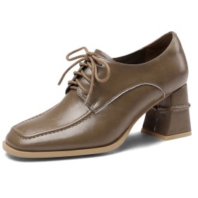 Schuhe Lack Oxford Grau Blockabsatz 7 cm Mittlerer Absatz