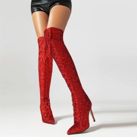 Veterlaarzen Overknee Boots Sparkle Laarsjes dames 10 cm Hoge Hak Glitter Naaldhakken