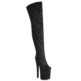 Paillette Bout Rond Talon Aiguille Bottes Hautes Femme Pole Dance Boots Femme Talons Tres Hauts Cuissardes Plateforme Sexy