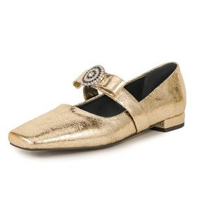 Blok Hak Business Casual Comfortabele Met Lage Hakken Met Steentjes Goud Schoenen Dames Mary Jane Met Enkelbandje