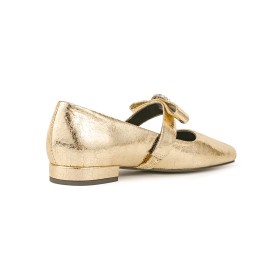 Scarpe Oro Comode Con Strass Pelle Moda Tacco Largo Tacchi Basso 3 cm Con Cinturino Alla Caviglia