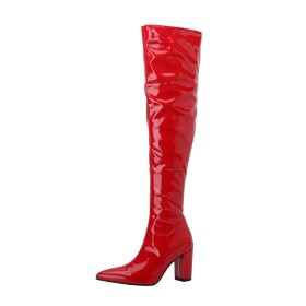 Fur Lined Block Heels Chunky Classic Thigh High Boot For Women Mid Heels Faux Leather