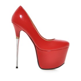 Lederimitat Pfennigabsatz Plateau 15 cm High Heel Schlupfschuhe Rote Mode Mit Rote Sohle Pumps Schuhe Damen