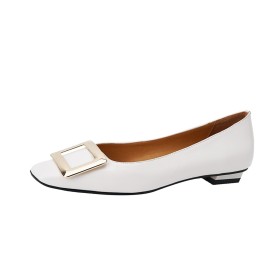 Metal Jewelry Classic Leather Slip On Shoes Business Casual Elegant Comfortable White Flats
