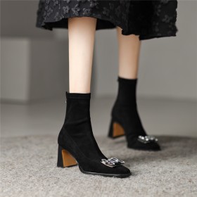With Bowknot Modern Beautiful Faux Leather Booties Thick Heel Dress Shoes Block Heels Stretchy 7 cm Mid Heel Pointed Toe Comfortable Business Casual 2022