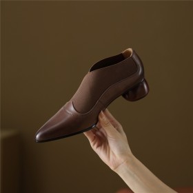 2023 Leather Comfort Block Heels Thick Heel Low Heel Shootie Ball Heel