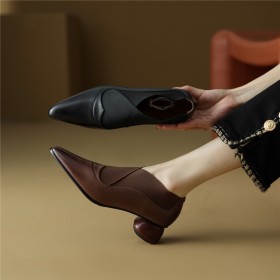 2023 Leather Comfort Block Heels Thick Heel Low Heel Shootie Ball Heel