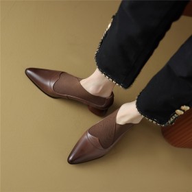 2023 Leather Comfort Block Heels Thick Heel Low Heel Shootie Ball Heel