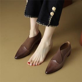 2023 Leather Comfort Block Heels Thick Heel Low Heel Shootie Ball Heel