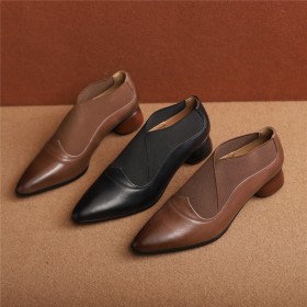 2023 Leather Comfort Block Heels Thick Heel Low Heel Shootie Ball Heel