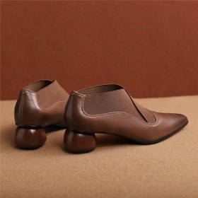 2023 Leather Comfort Block Heels Thick Heel Low Heel Shootie Ball Heel