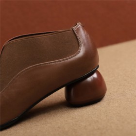 2023 Leather Comfort Block Heels Thick Heel Low Heel Shootie Ball Heel