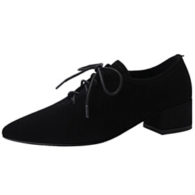 Chunky Suede Lace Up Comfort Oxford Shoes Pointed Toe Low Heel Block Heel Vintage