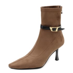 Cuir Femme 2023 Talon Aiguille Chaussette Bottine À Talon Fourrees Casual Business Casual