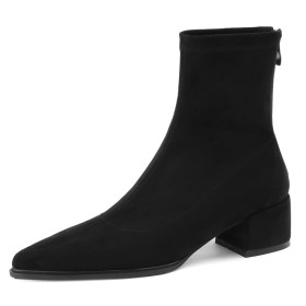 Stretch Mit 5 cm Niedriger Absatz Comfort Klassisch Stiefeletten Gefütterte Geschlossene Damenstiefel Wildleder Spitz Lederimitat Retro