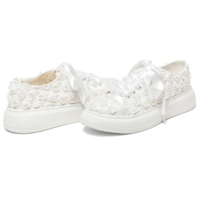 Scarpe Da Sposa Plateau Punta Chiusa Scarpe A Fiori Stringate Piatti Con Fiocco Sneakers Comode