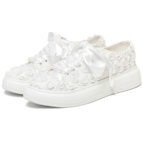 Scarpe Da Sposa Plateau Punta Chiusa Scarpe A Fiori Stringate Piatti Con Fiocco Sneakers Comode