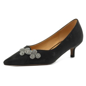 Chaussures Style Chinois Strass Cuir Texturé Satiné Élégant Escarpins Petit Talon 5 cm Talon Aiguille