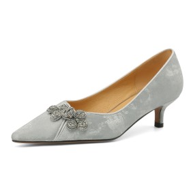 Dress Shoes Leather 5 cm Low Heel Chinese Style Elegant Pumps Business Casual Silver Satin Leather