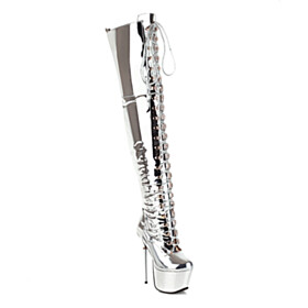 Stilettos Metallic Silver Platform Over The Knee Boots 6 inch High Heel Tall Boots