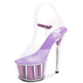 Purple Womens Sandals Super High Heels 2022 Transparent Platform Glitter Sexy Peep Toe Stiletto Sparkly Going Out Footwear